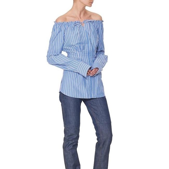 TIBI Garcon Off-the-shoulder Striped Cotton Top - Picture 2 of 4